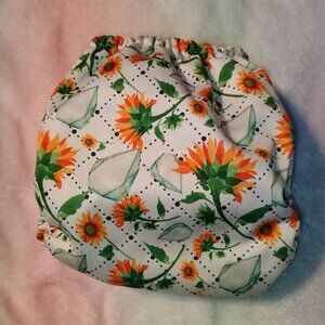 Orange Flowers Daisys Floral OS Pocket Cloth Diaper by Mama Koala Cloth Diapers